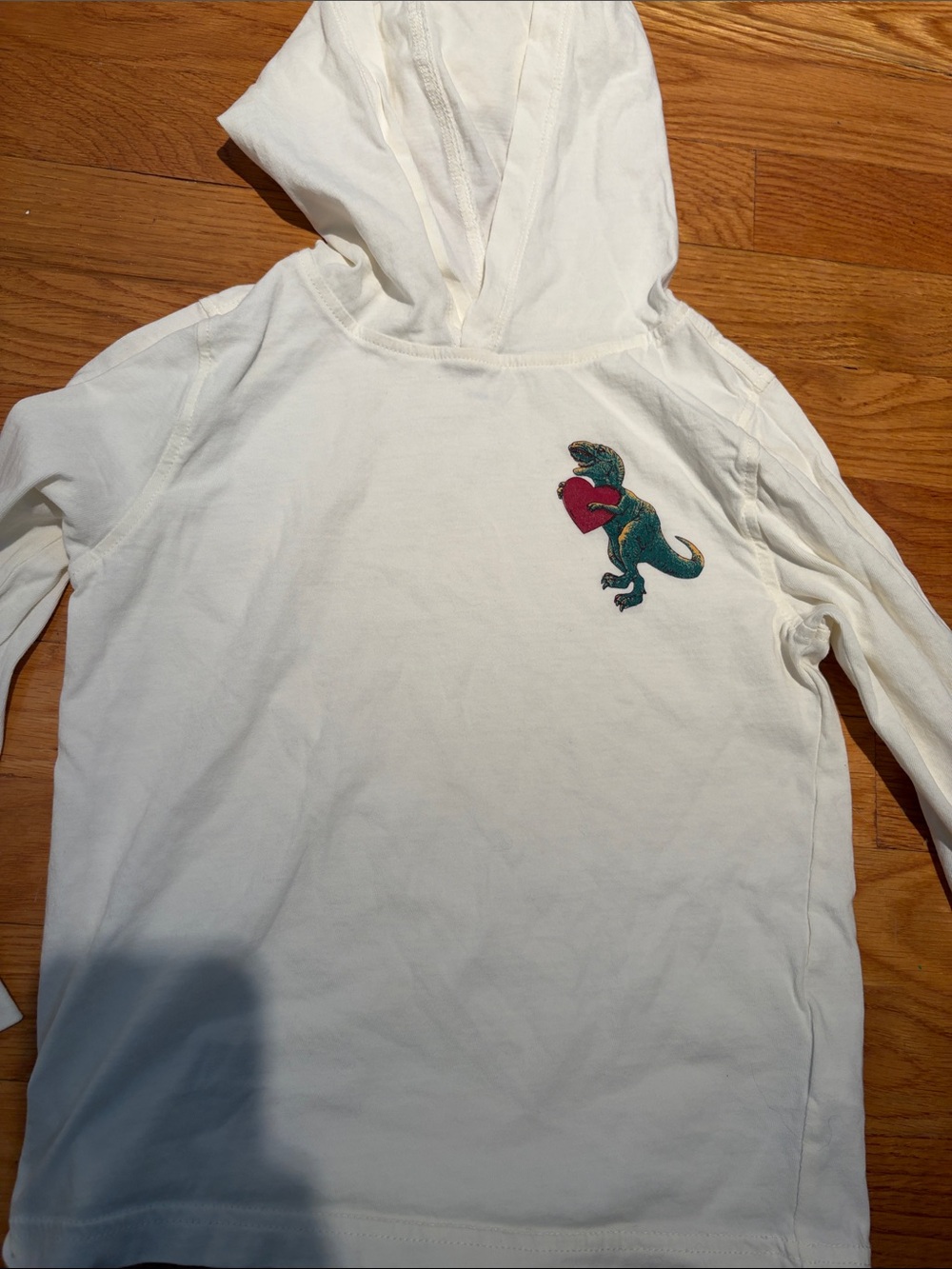 Crewcuts White Hoodie with Green Dinosaur Holding Red Heart